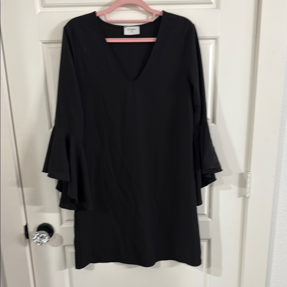 Everly Elegant Black Dress with Flare Sleeves